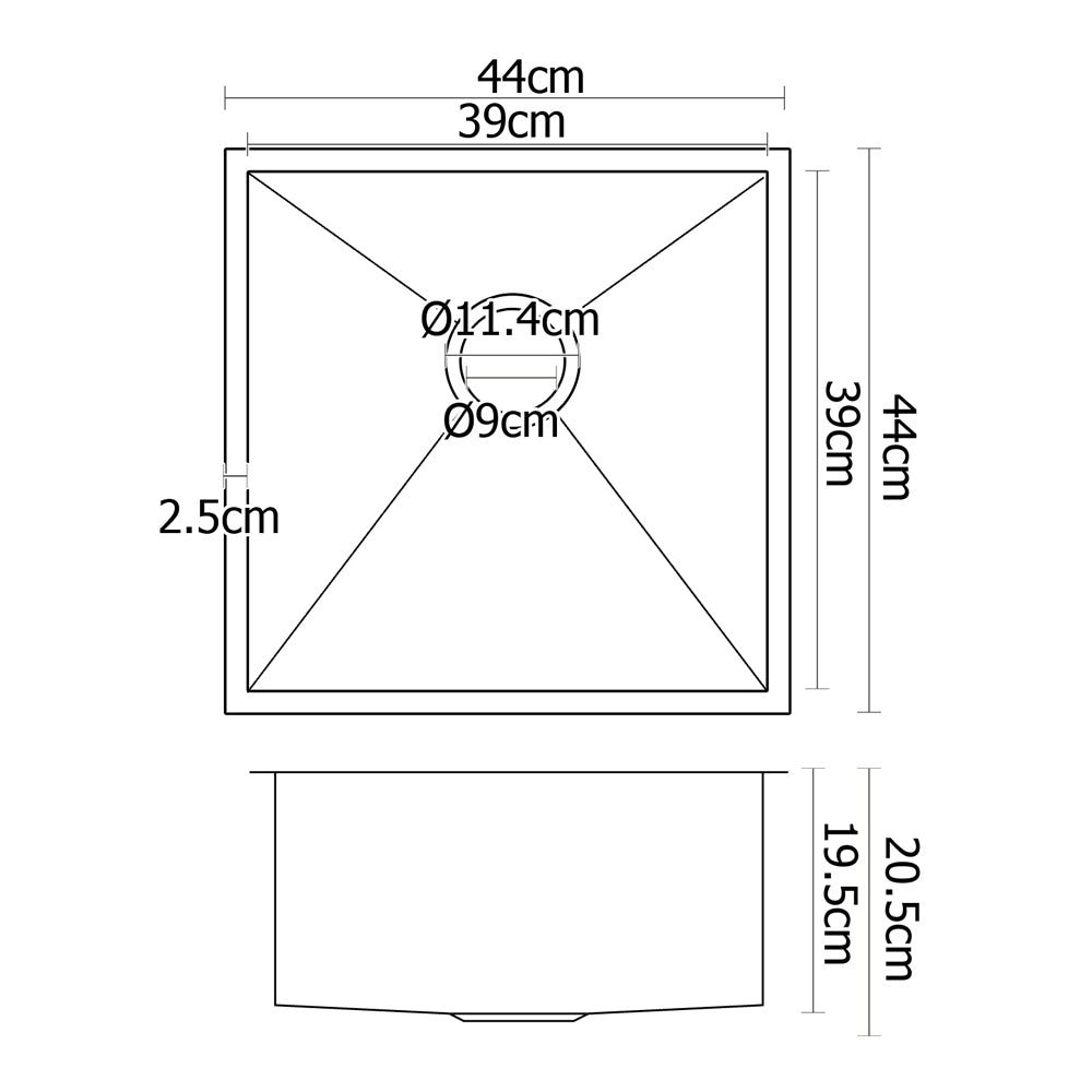 Kitchen Sinks: Cefito Kitchen Sink 44X44CM Stainless Steel Basin Single Bowl Silver