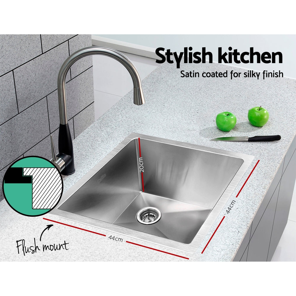 Kitchen Sinks: Cefito Kitchen Sink 44X44CM Stainless Steel Basin Single Bowl Silver