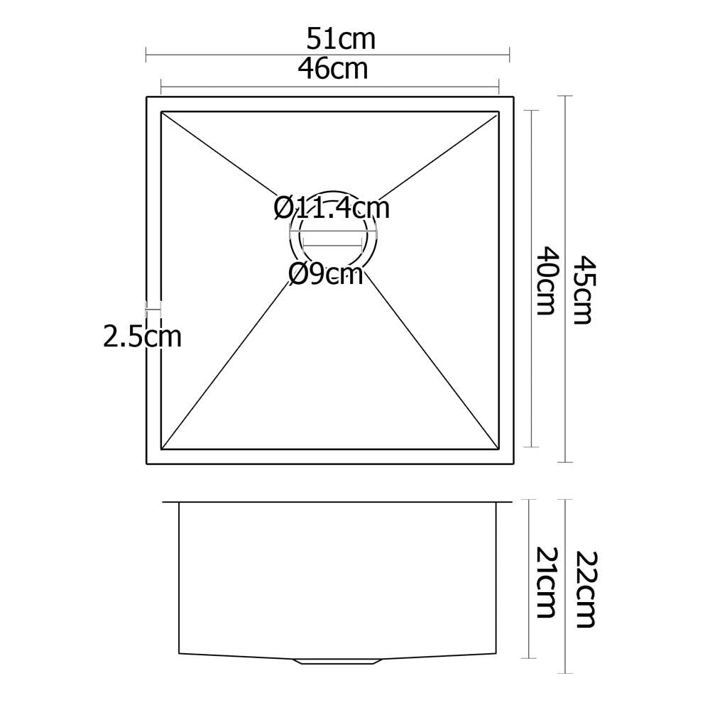 Kitchen Sinks: Cefito Kitchen Sink 51X45CM Stainless Steel Basin Single Bowl Silver