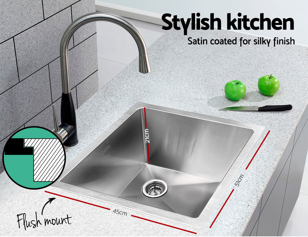 Kitchen Sinks: Cefito Kitchen Sink 51X45CM Stainless Steel Basin Single Bowl Silver