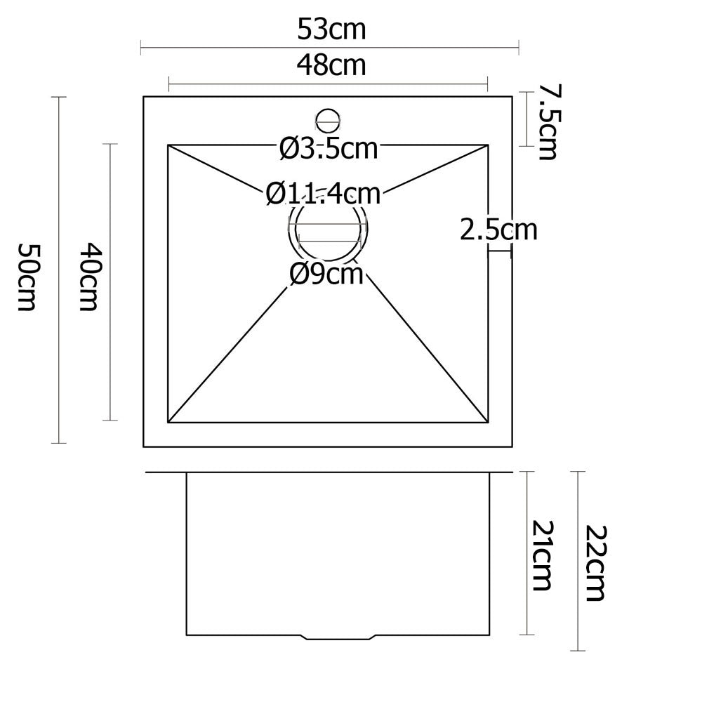 Kitchen Sinks: Cefito Kitchen Sink 53X50CM Stainless Steel Basin Single Bowl Silver