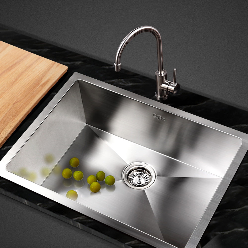 Kitchen Sinks: Cefito Kitchen Sink 60X45CM Stainless Steel Basin Single Bowl Silver