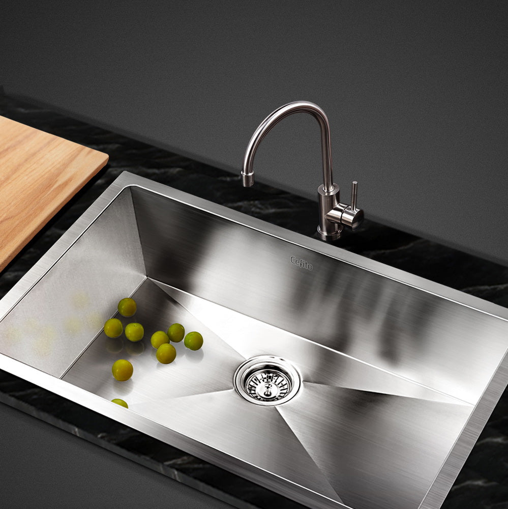 Kitchen Sinks: Cefito Kitchen Sink 70X45CM Stainless Steel Basin Single Bowl Silver