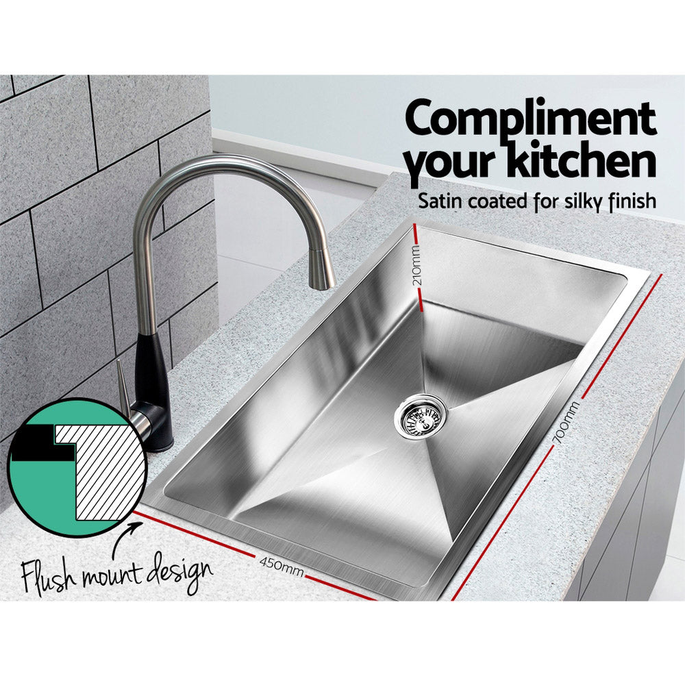 Kitchen Sinks: Cefito Kitchen Sink 70X45CM Stainless Steel Basin Single Bowl Silver