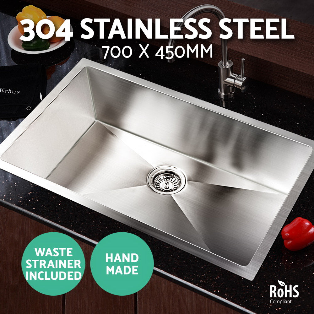 Kitchen Sinks: Cefito Kitchen Sink 70X45CM Stainless Steel Basin Single Bowl Silver