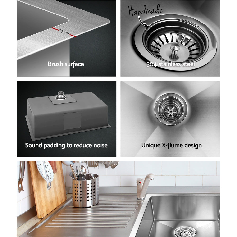 Kitchen Sinks: Cefito Kitchen Sink 70X45CM Stainless Steel Basin Single Bowl Silver