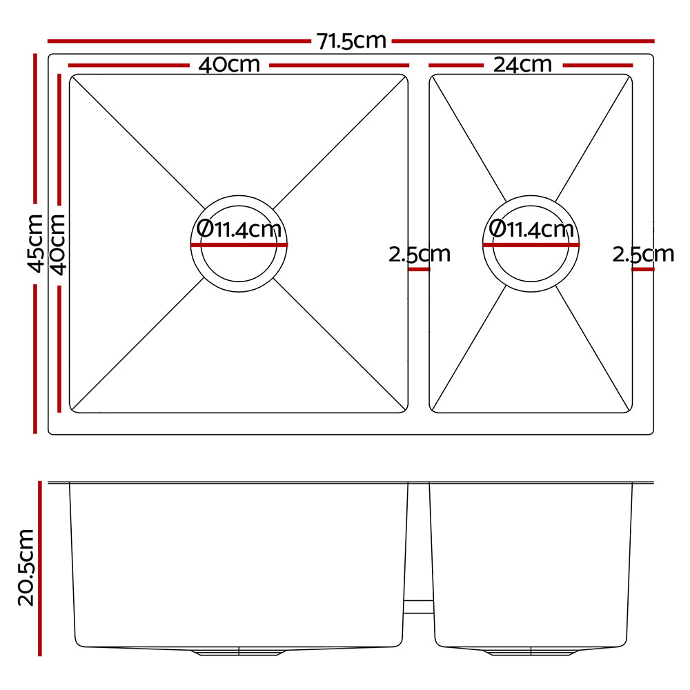 Kitchen Sinks: Cefito Kitchen Sink 71X45CM Stainless Steel Basin Double Bowl Silver