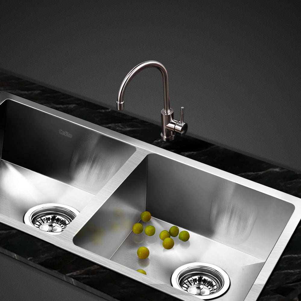 Kitchen Sinks: Cefito Kitchen Sink 77X45CM Stainless Steel Basin Double Bowl Silver