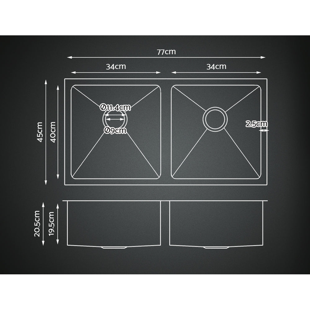 Kitchen Sinks: Cefito Kitchen Sink 77X45CM Stainless Steel Basin Double Bowl Silver