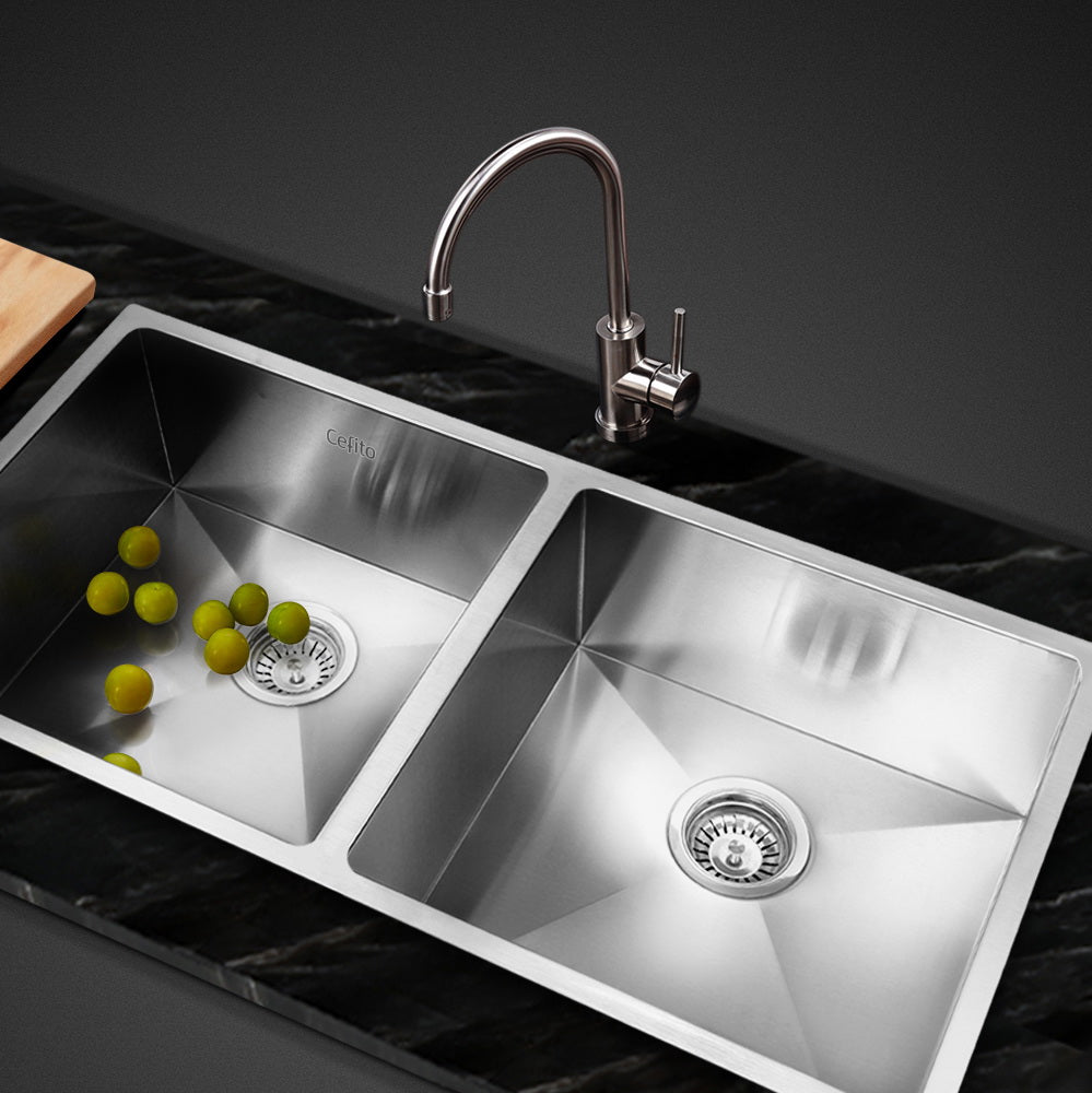 Kitchen Sinks: Cefito Kitchen Sink 86X44CM Stainless Steel Basin Double Bowl Silver