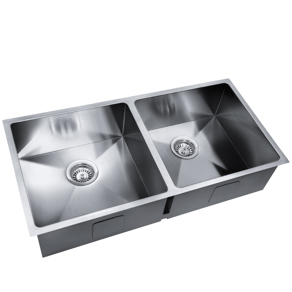 Kitchen Sinks: Cefito Kitchen Sink 86X44CM Stainless Steel Basin Double Bowl Silver