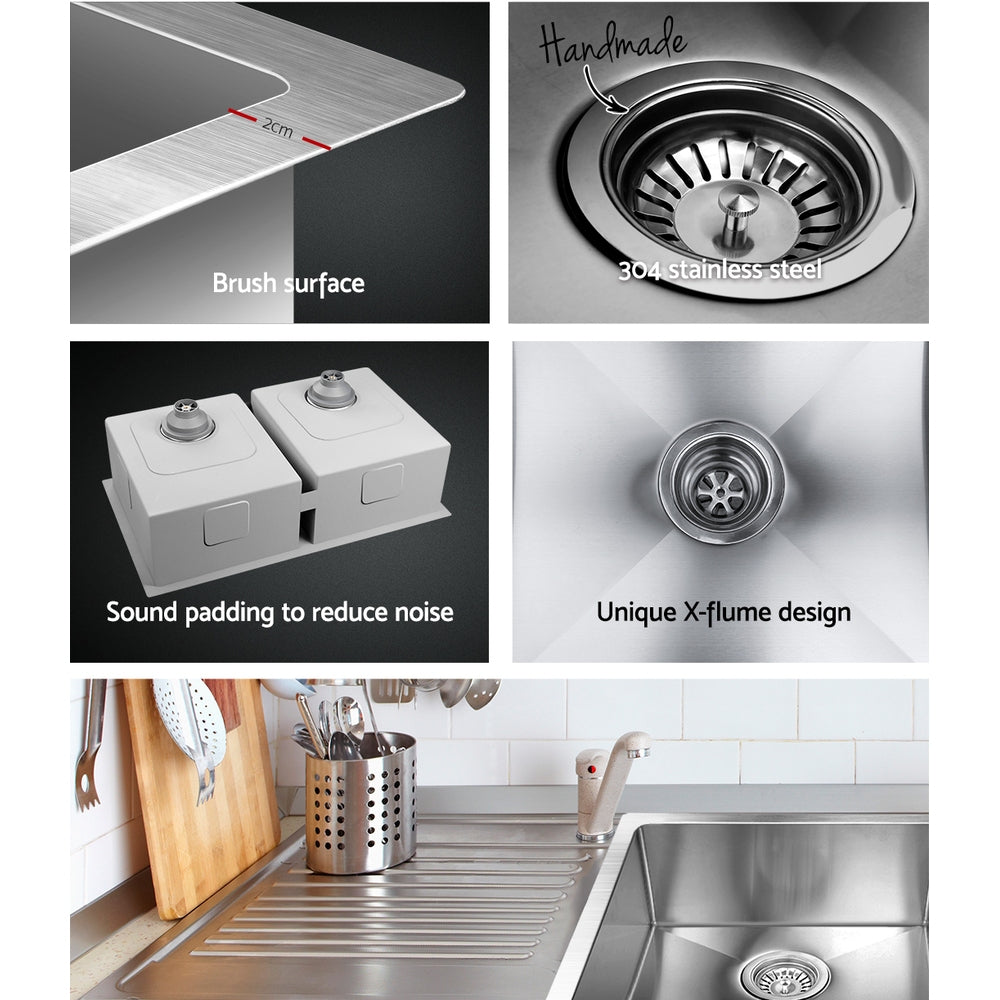 Kitchen Sinks: Cefito Kitchen Sink 86X44CM Stainless Steel Basin Double Bowl Silver