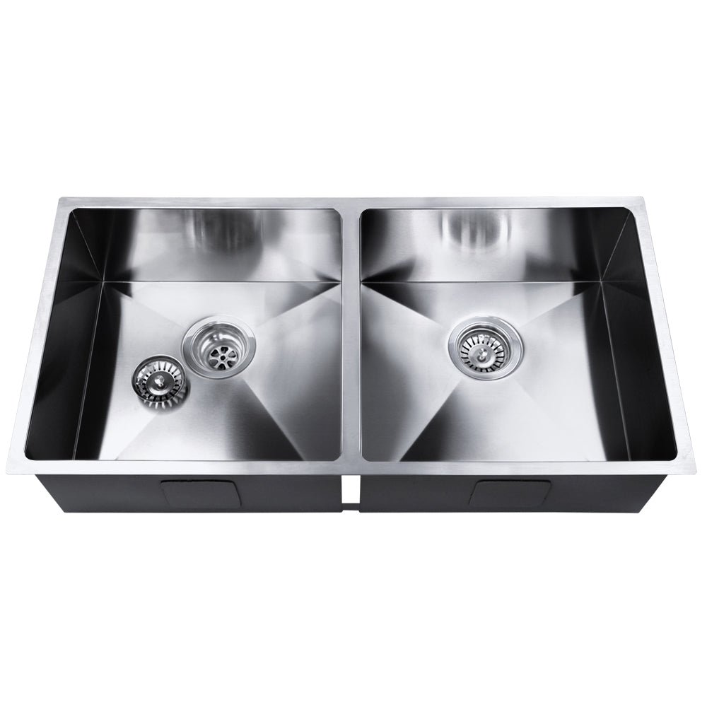Kitchen Sinks: Cefito Kitchen Sink 86X44CM Stainless Steel Basin Double Bowl Silver