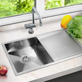 Kitchen Sinks: Cefito Kitchen Sink 87X45CM Stainless Steel Basin Single Bowl Silver