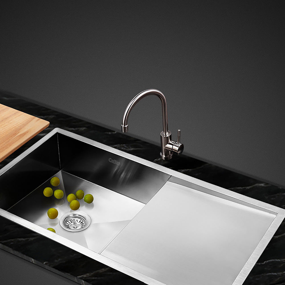 Kitchen Sinks: Cefito Kitchen Sink 96X45CM Stainless Steel Basin Single Bowl Silver