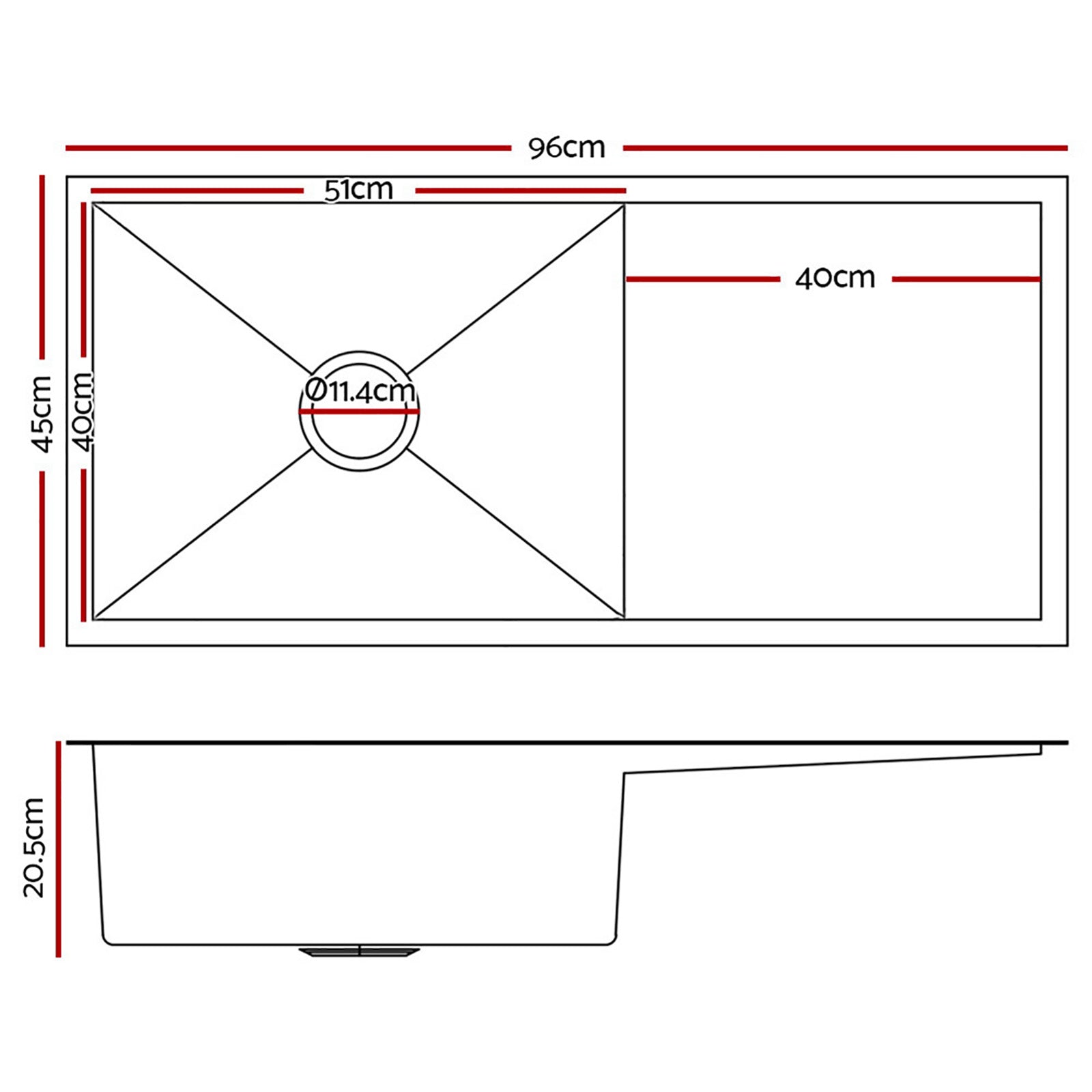 Kitchen Sinks: Cefito Kitchen Sink 96X45CM Stainless Steel Basin Single Bowl Silver