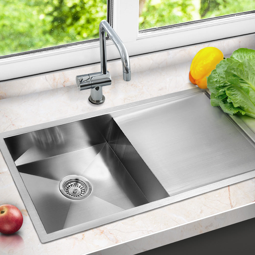 Kitchen Sinks: Cefito Kitchen Sink 96X45CM Stainless Steel Basin Single Bowl Silver