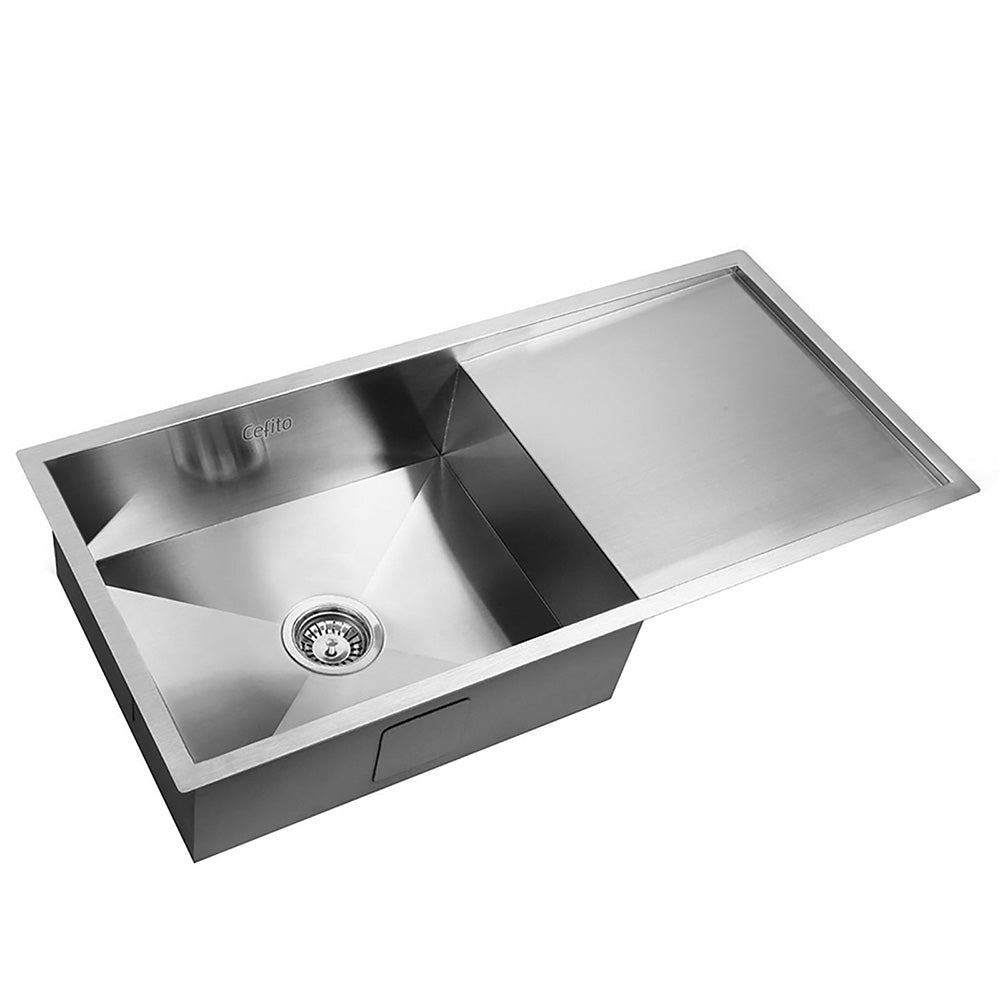 Kitchen Sinks: Cefito Kitchen Sink 96X45CM Stainless Steel Basin Single Bowl Silver