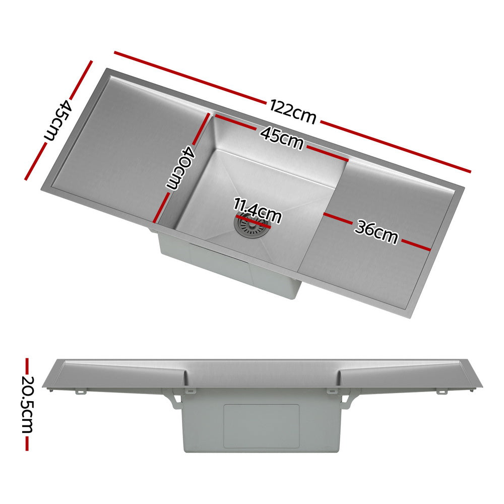 Kitchen Sinks: Cefito Kitchen Sink Basin Stainless Steel Under/Top/Flush Mount Bowl 122X45CM