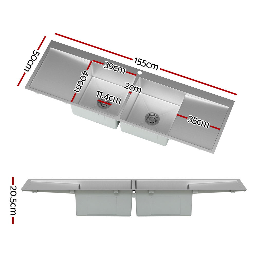 Kitchen Sinks: Cefito Kitchen Sink Basin Stainless Steel Under/Top/Flush Mount Bowl 155X50CM