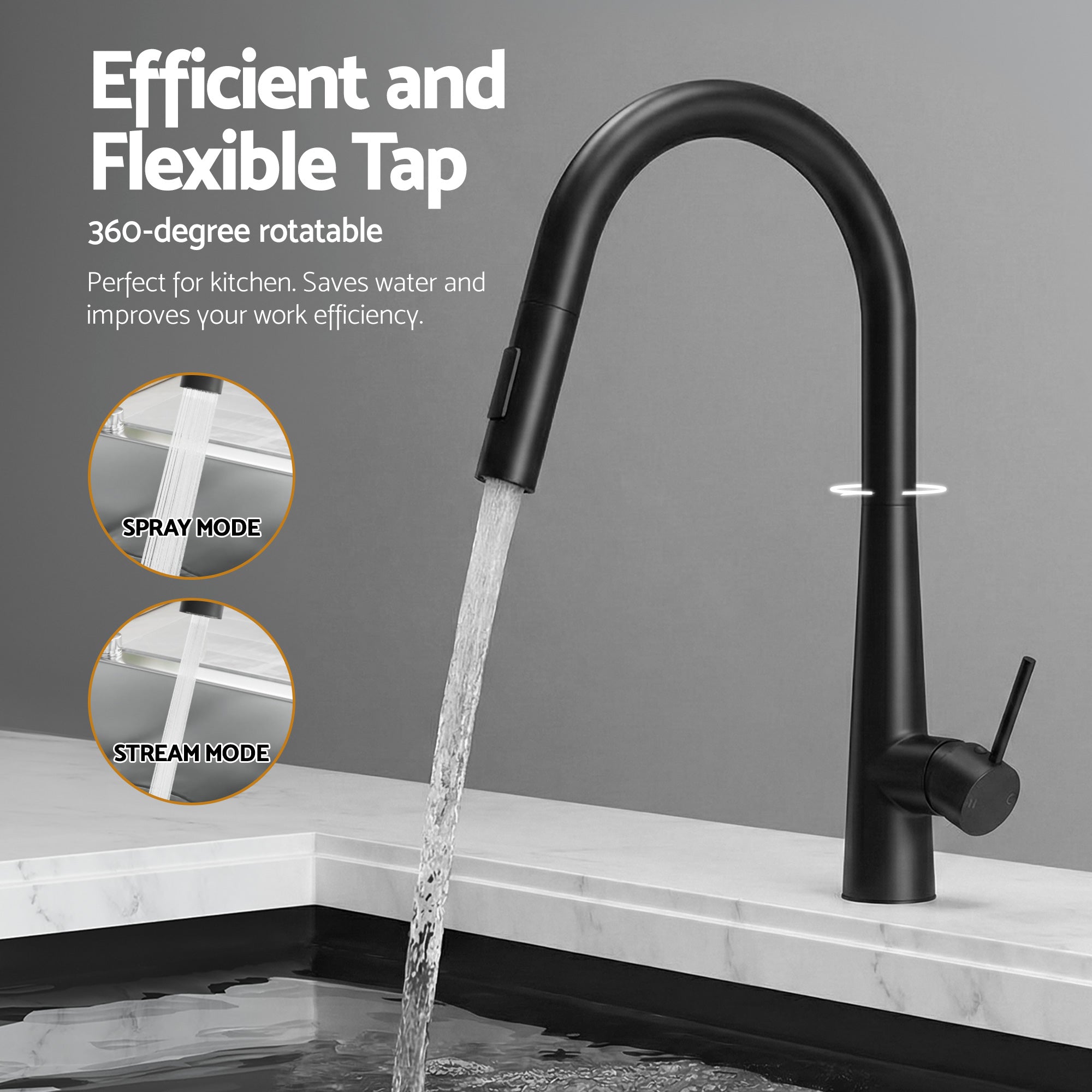 Cefito Stainless Steel Sink 100x45CM With Pull Out Mixer Tap Kitchen Basin Double Bowl Black