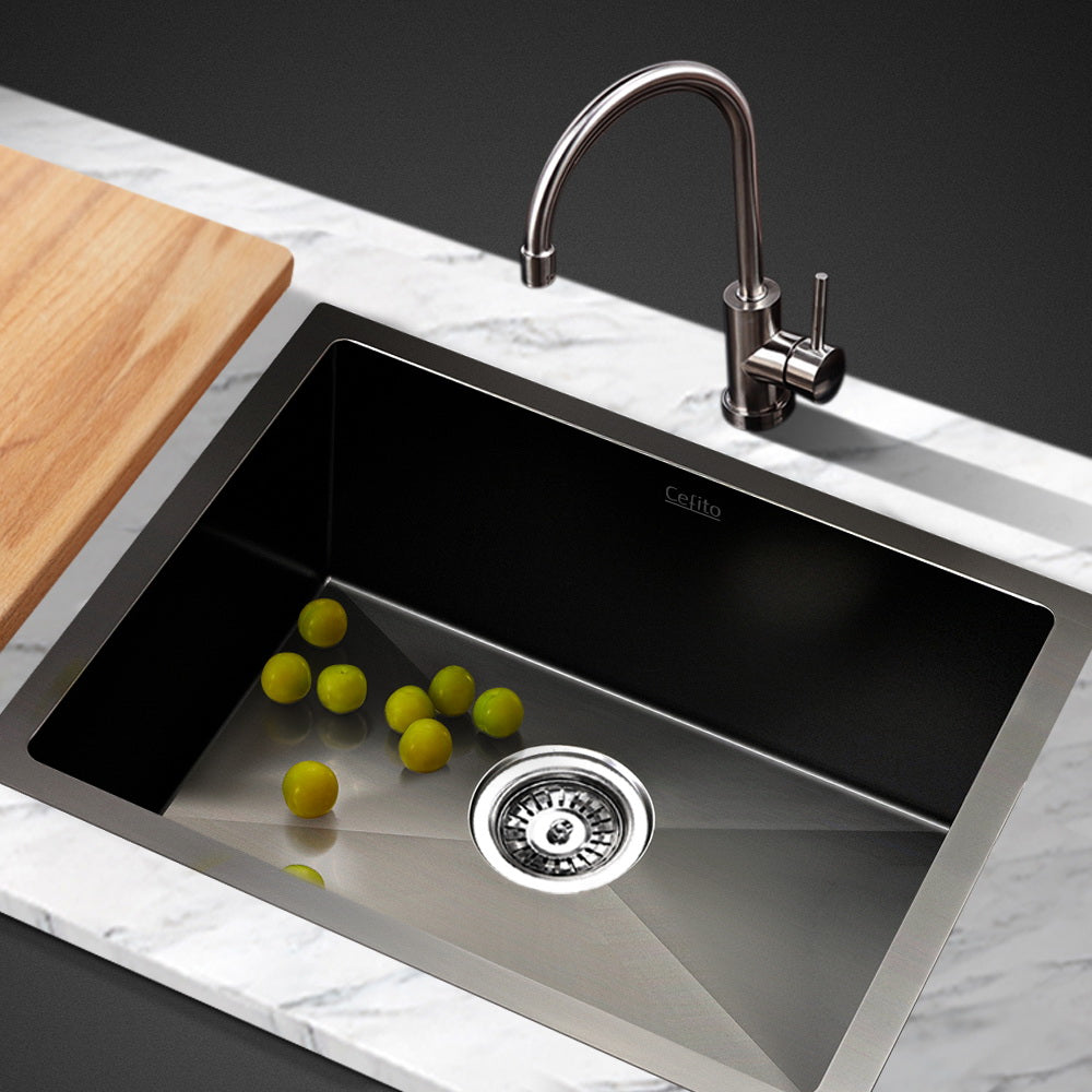 Kitchen Sinks: Cefito Kitchen Sink 45X30CM Stainless Steel Basin Single Bowl Black