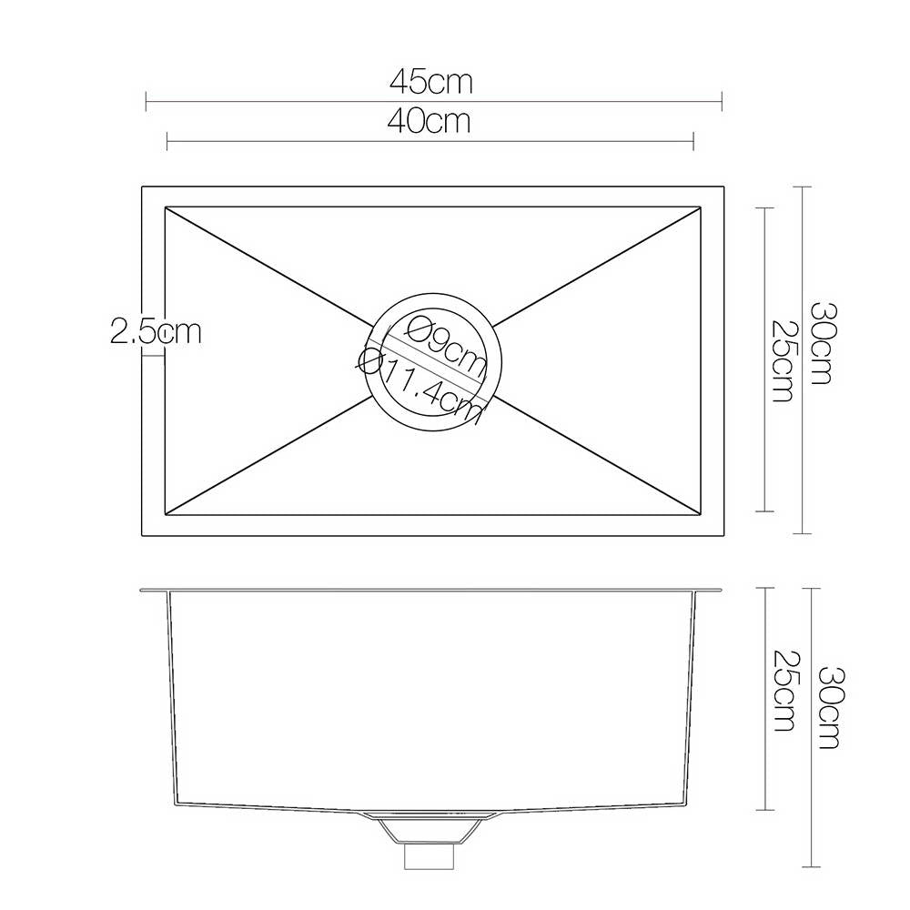Kitchen Sinks: Cefito Kitchen Sink 45X30CM Stainless Steel Basin Single Bowl Black