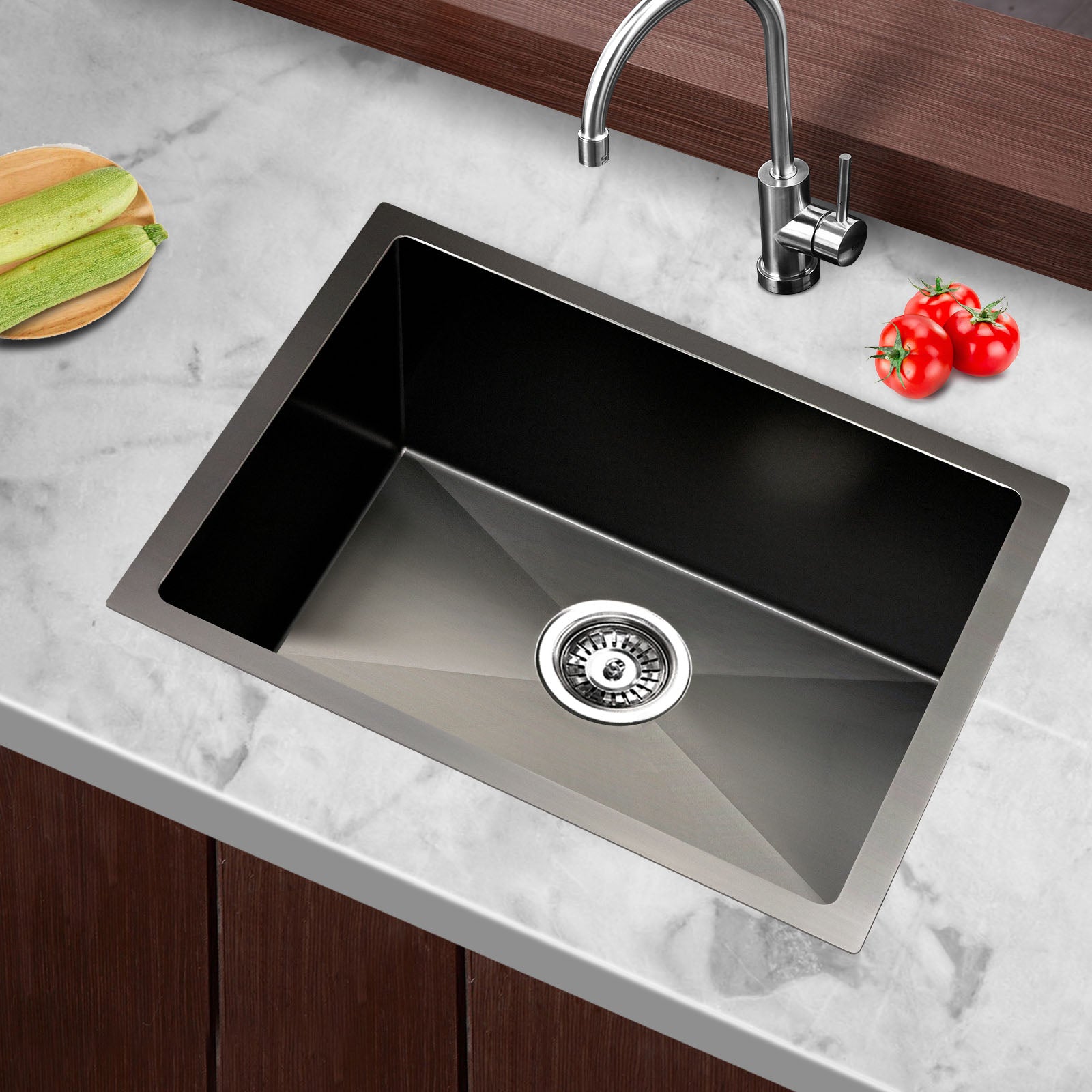 Kitchen Sinks: Cefito Kitchen Sink 45X30CM Stainless Steel Basin Single Bowl Black