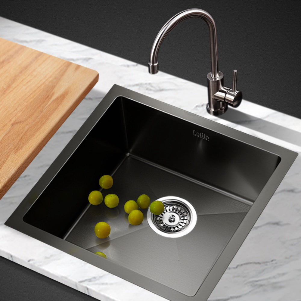 Kitchen Sinks: Cefito Kitchen Sink 44X44CM Stainless Steel Basin Single Bowl Black