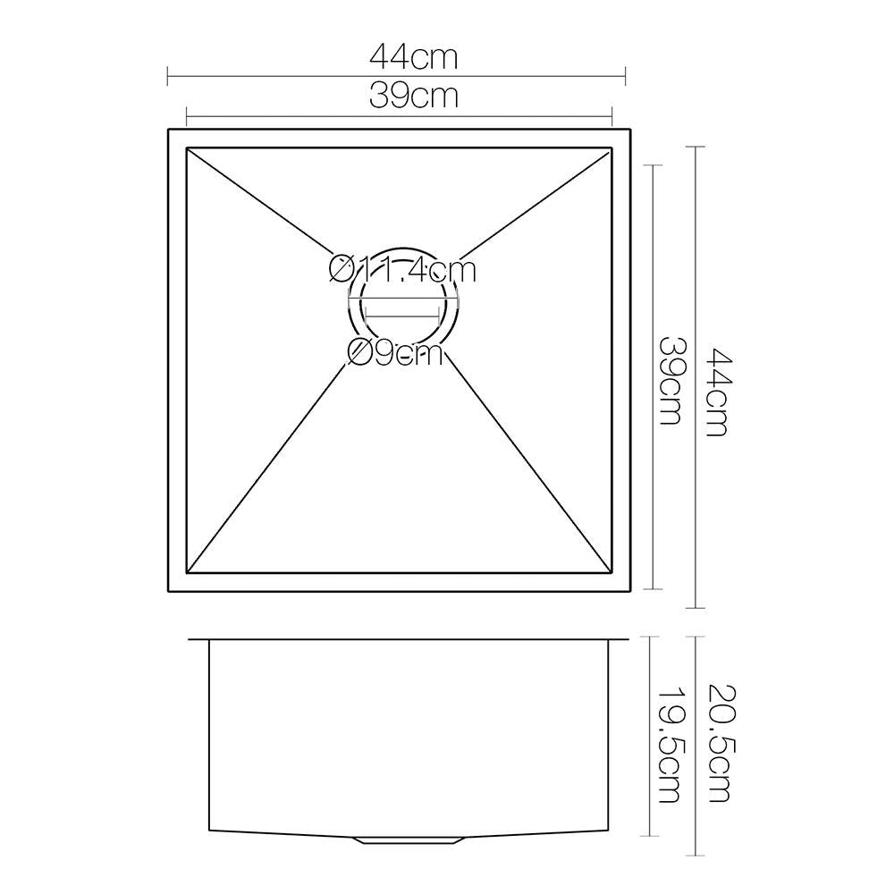 Kitchen Sinks: Cefito Kitchen Sink 44X44CM Stainless Steel Basin Single Bowl Black