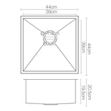 Cefito Kitchen Sink 44X44CM Stainless Steel Basin Single Bowl Black