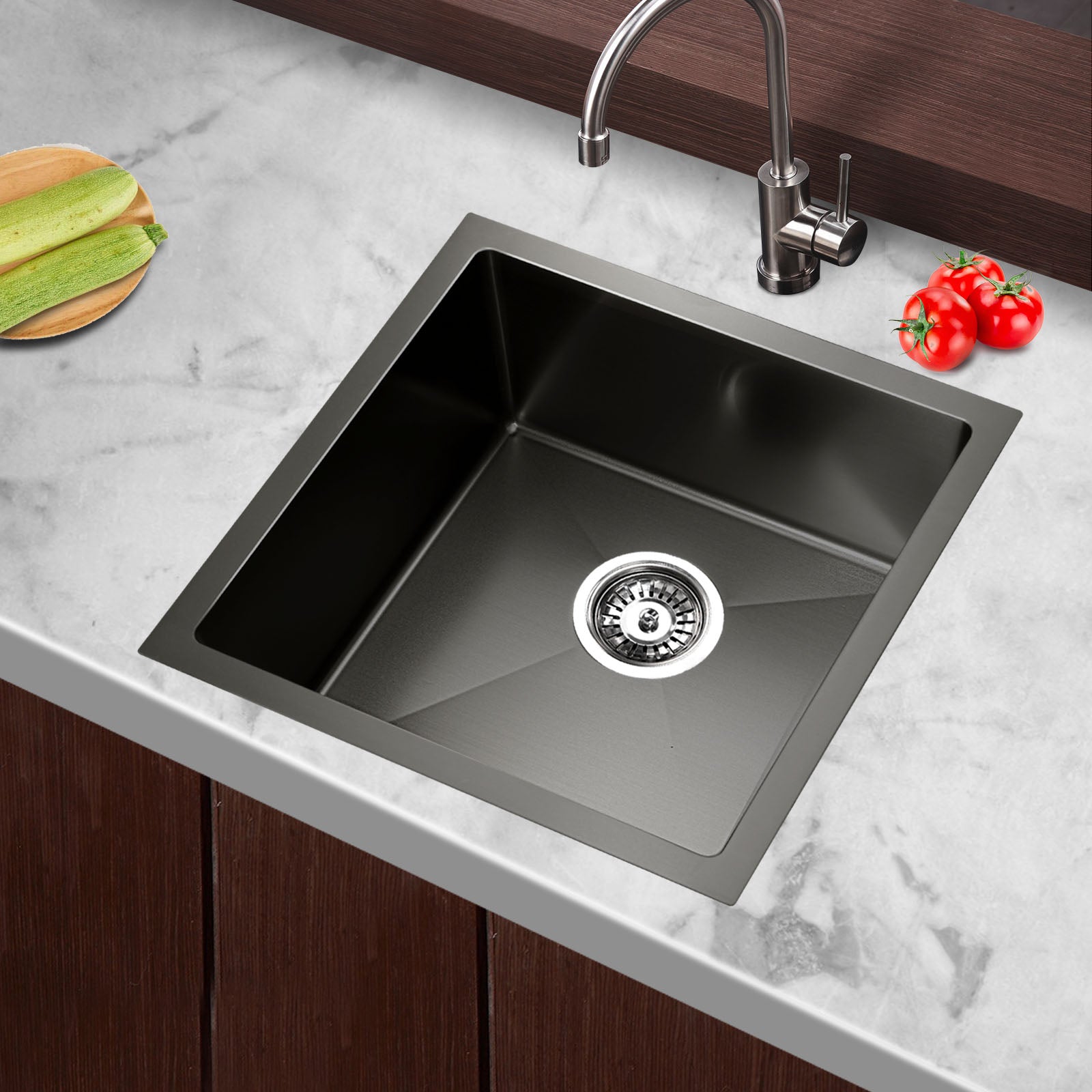 Kitchen Sinks: Cefito Kitchen Sink 44X44CM Stainless Steel Basin Single Bowl Black