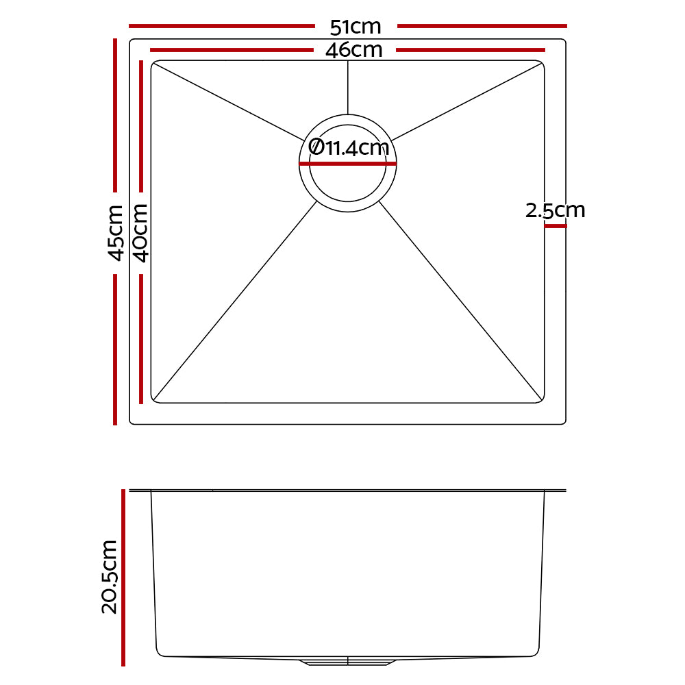 Kitchen Sinks: Cefito Kitchen Sink 51X45CM Stainless Steel Basin Single Bowl Black