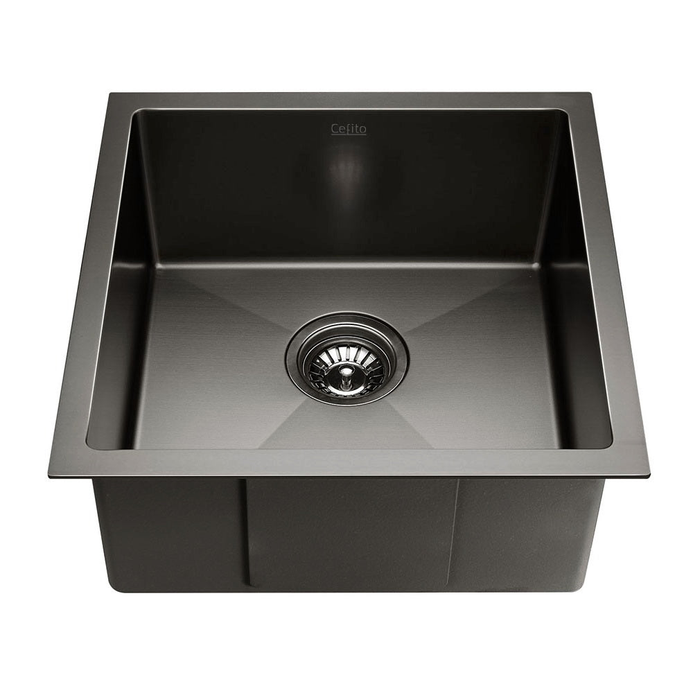 Kitchen Sinks: Cefito Kitchen Sink 51X45CM Stainless Steel Basin Single Bowl Black
