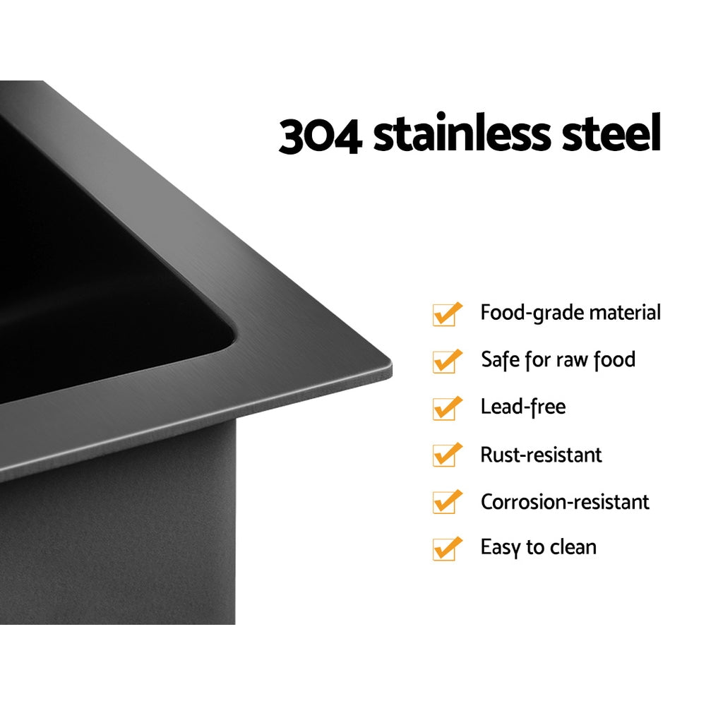Kitchen Sinks: Cefito Kitchen Sink 51X45CM Stainless Steel Basin Single Bowl Black