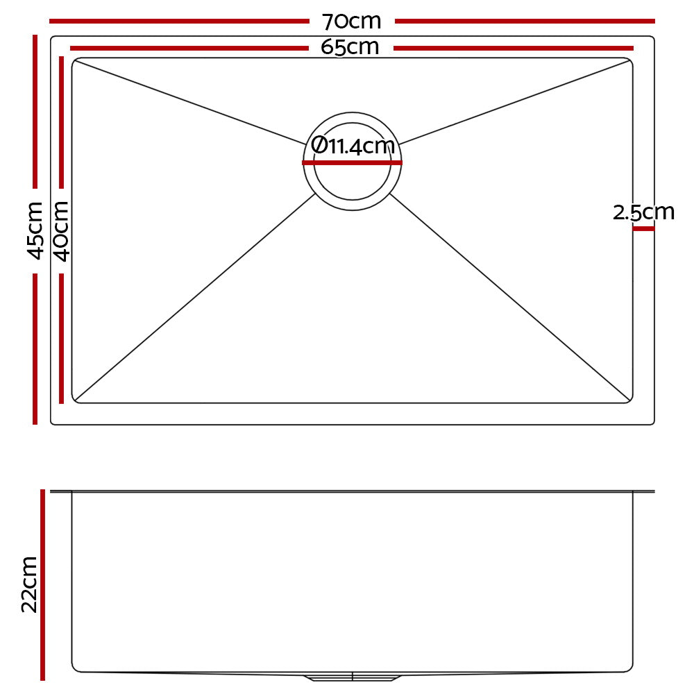 Kitchen Sinks: Cefito Kitchen Sink 70X45CM Stainless Steel Basin Single Bowl Black