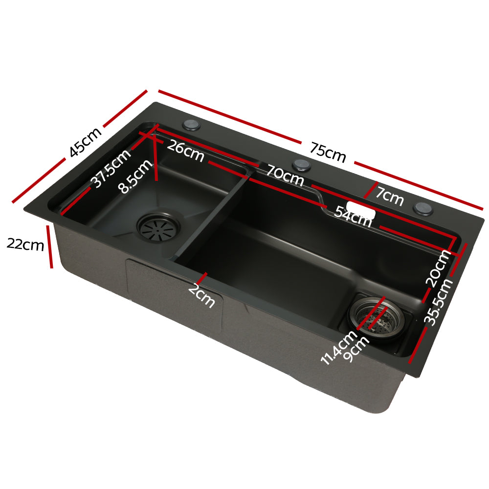 Kitchen Sinks: Cefito Kitchen Sink 75X45CM Stainless Steel Basin Single Bowl Drain Part Black