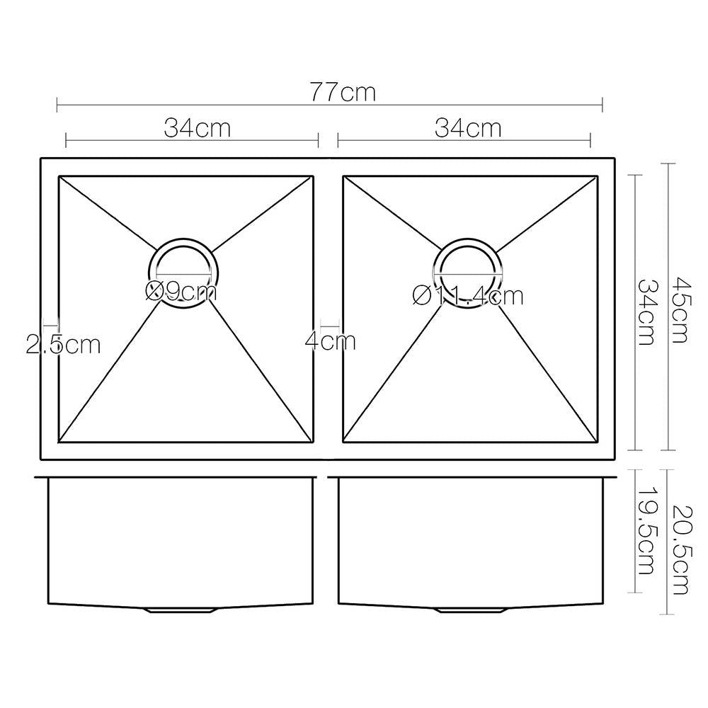 Sinks: Cefito Kitchen Sink 77X45CM Stainless Steel Basin Double Bowl Black