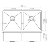 Cefito Kitchen Sink 77X45CM Stainless Steel Basin Double Bowl Black