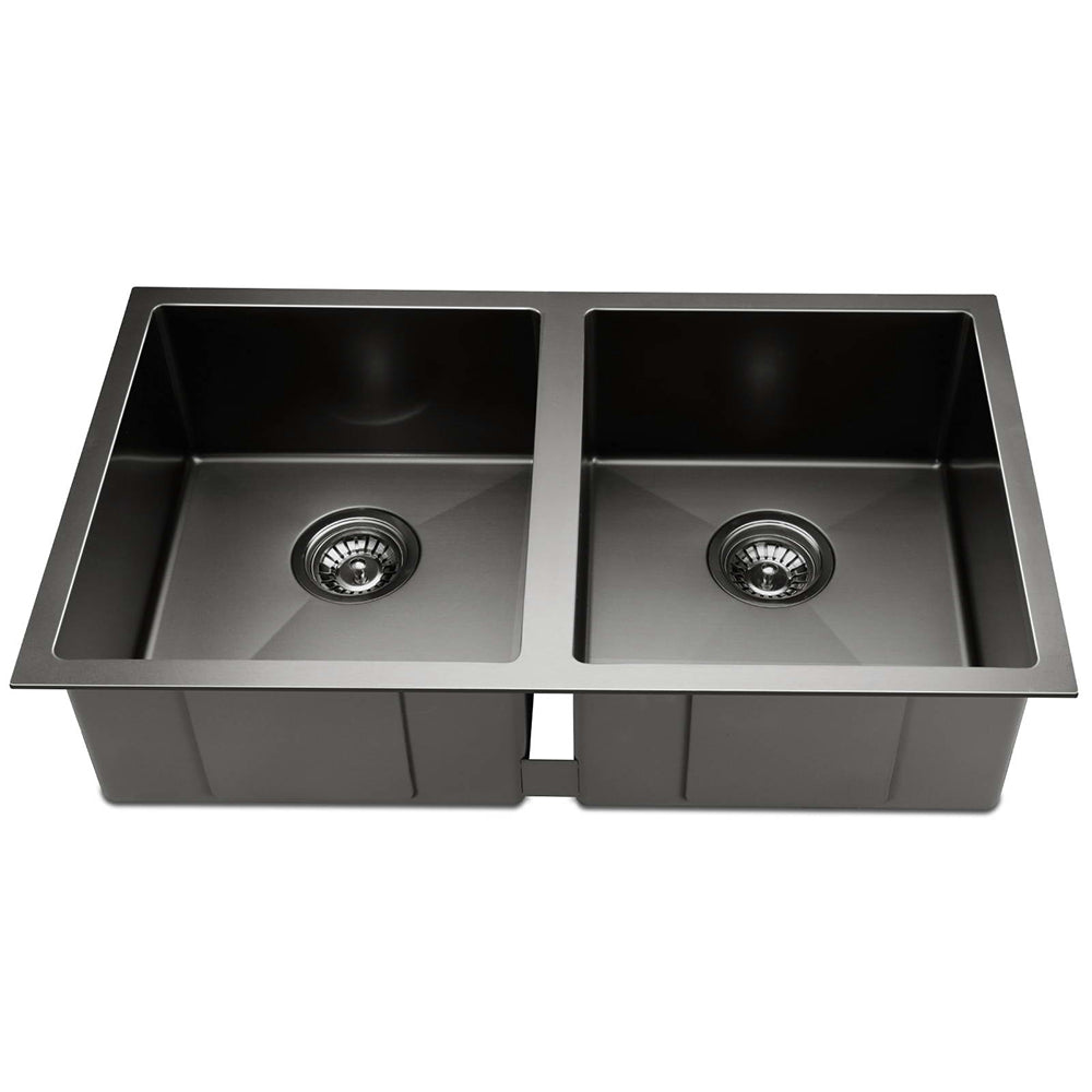 Sinks: Cefito Kitchen Sink 77X45CM Stainless Steel Basin Double Bowl Black