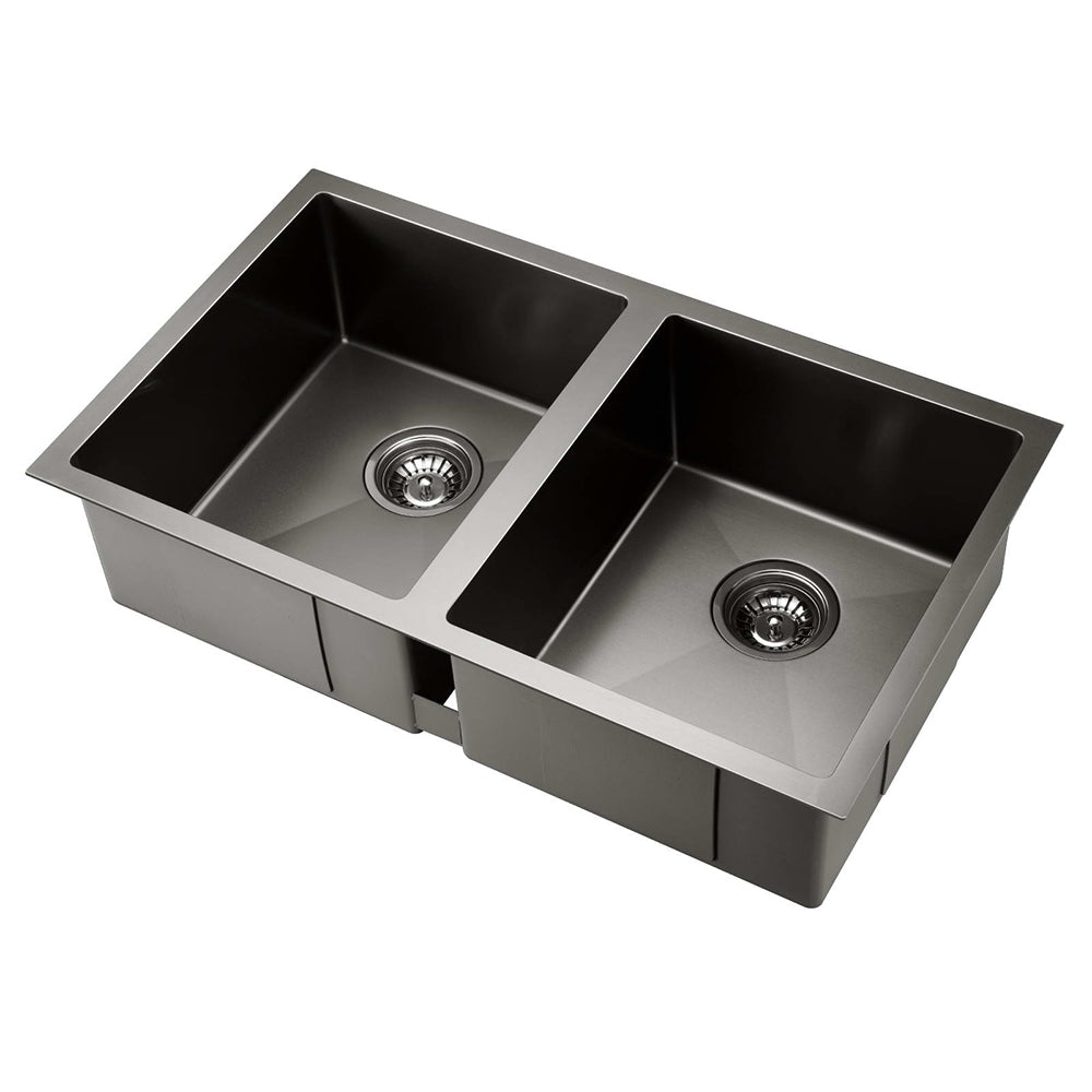 Sinks: Cefito Kitchen Sink 77X45CM Stainless Steel Basin Double Bowl Black