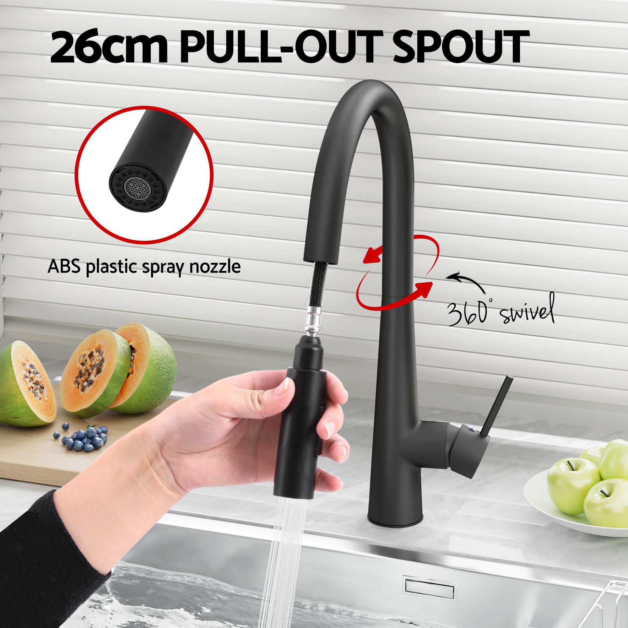 Cefito Stainless Steel Sink 81x45CM With Pull Out Mixer Tap Kitchen Basin Single Bowl Black