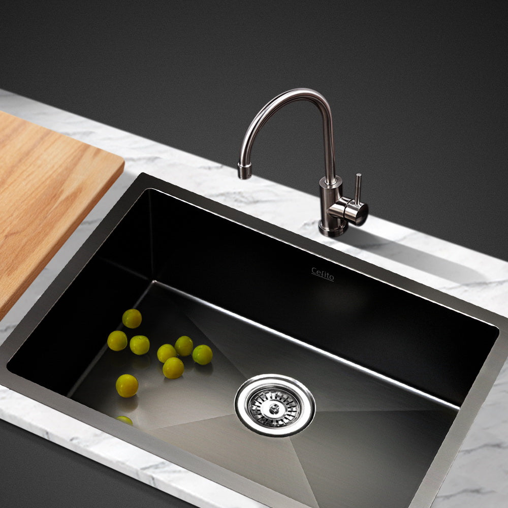 Kitchen Sinks: Cefito Kitchen Sink 60X45CM Stainless Steel Basin Single Bowl Black
