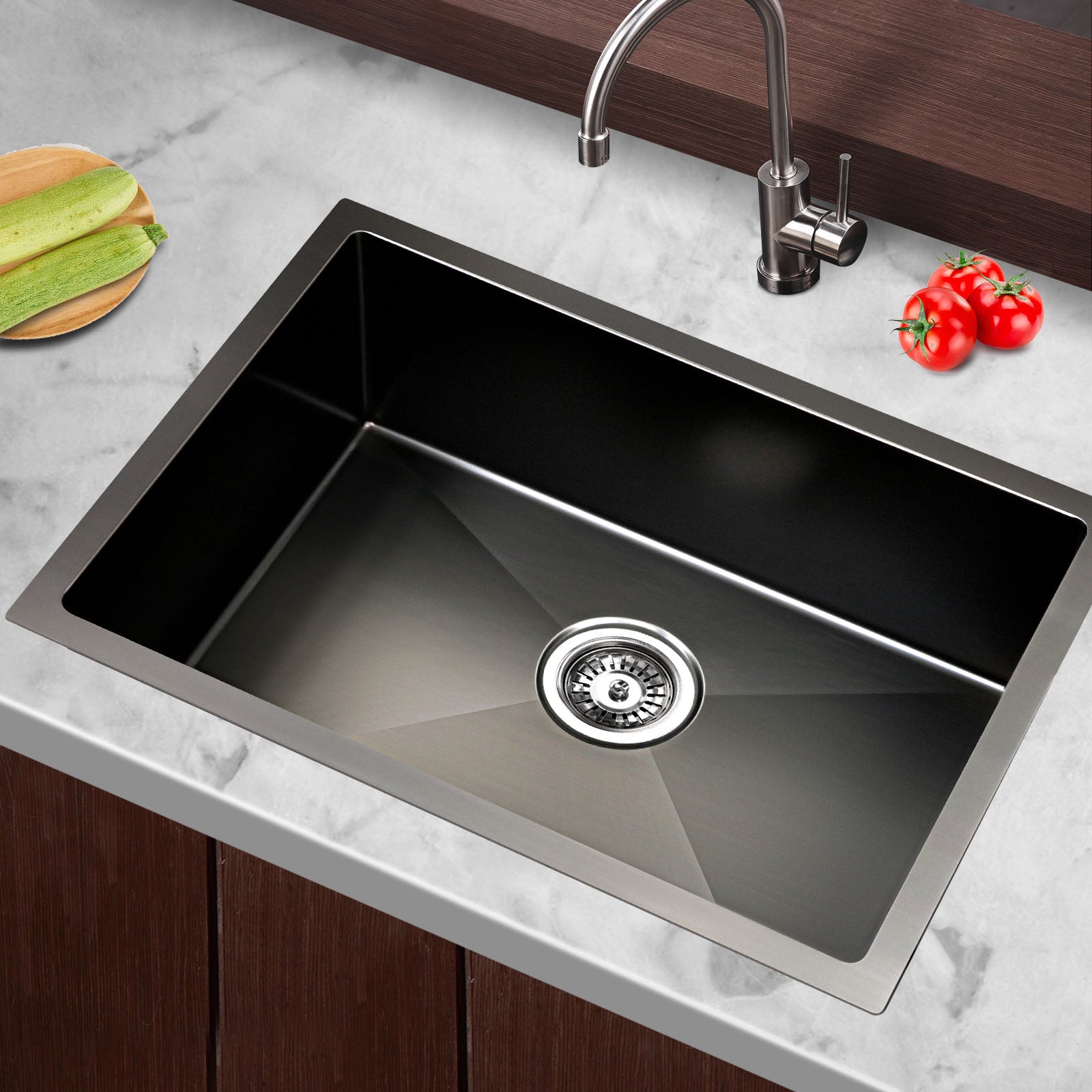 Kitchen Sinks: Cefito Kitchen Sink 60X45CM Stainless Steel Basin Single Bowl Black