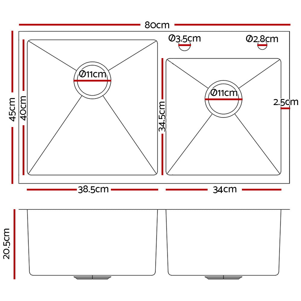 Kitchen & Bathroom DIY: Cefito 80cm x 45cm Stainless Steel Kitchen Sink Flush/Drop-in Mount Silver