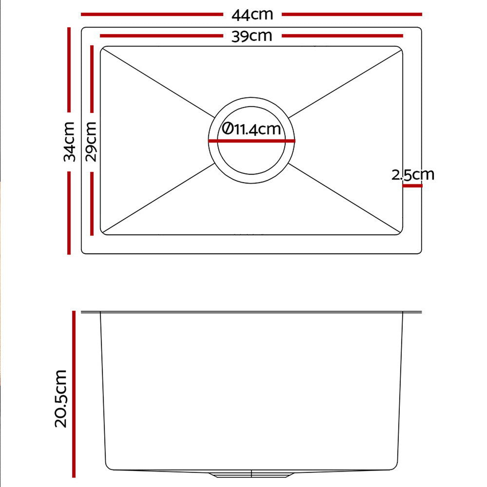 Kitchen Sinks: Cefito Kitchen Sink 44X34CM Stainless Steel Nano Basin Single Bowl Silver