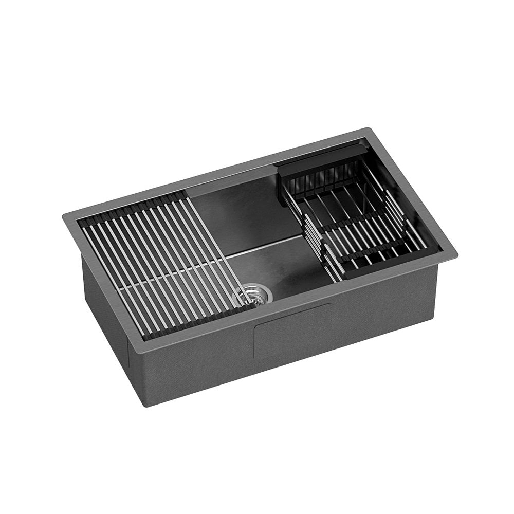 Kitchen & Bathroom DIY: Cefito Kitchen Sink 70X45CM Stainless Steel Single Bowl Drain Rack Basket Black