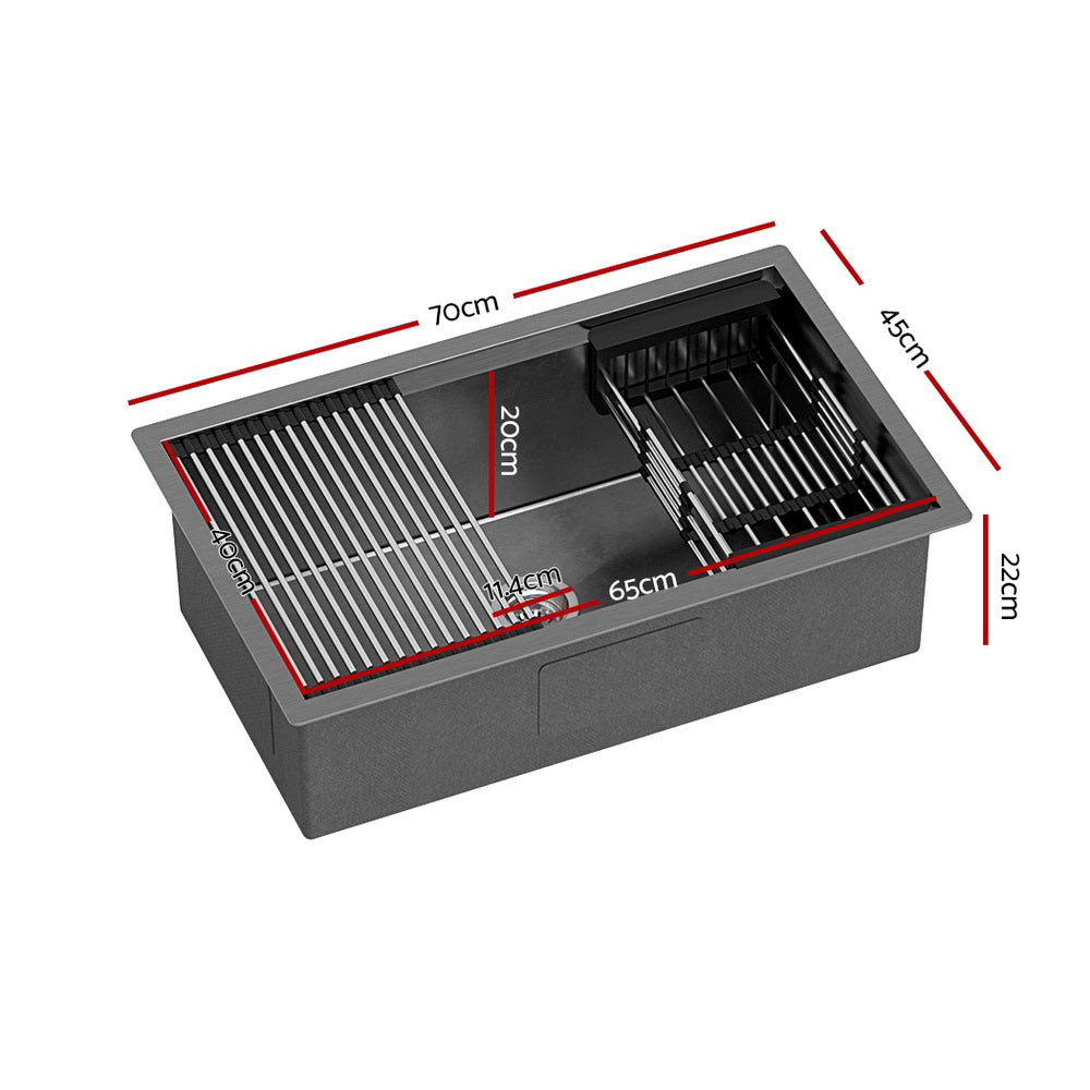 Kitchen & Bathroom DIY: Cefito Kitchen Sink 70X45CM Stainless Steel Single Bowl Drain Rack Basket Black