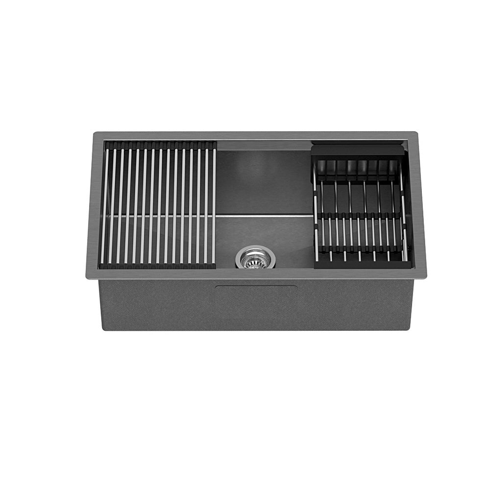 Kitchen & Bathroom DIY: Cefito Kitchen Sink 70X45CM Stainless Steel Single Bowl Drain Rack Basket Black