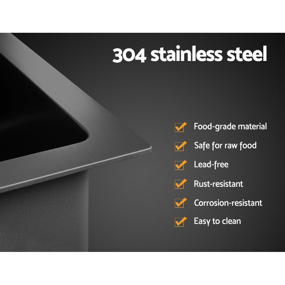 Kitchen & Bathroom DIY: Cefito Kitchen Sink 70X45CM Stainless Steel Single Bowl Drain Rack Basket Black